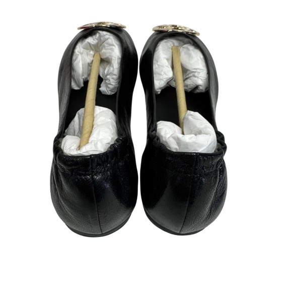 Tory Burch Black and Gold Flats with Logo Emblem - Picture 2 of 4